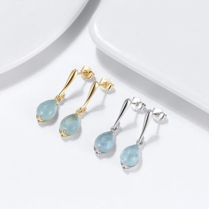 S925 Sterling Silver Earrings Natural Aquamarine Sapphire-Jewearrings