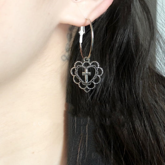 Cross Earrings With Simple Hollow Heart-Jewearrings