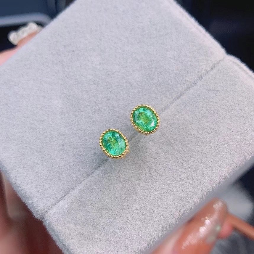 925 Silver Inlaid Emerald Stud Earrings-Jewearrings