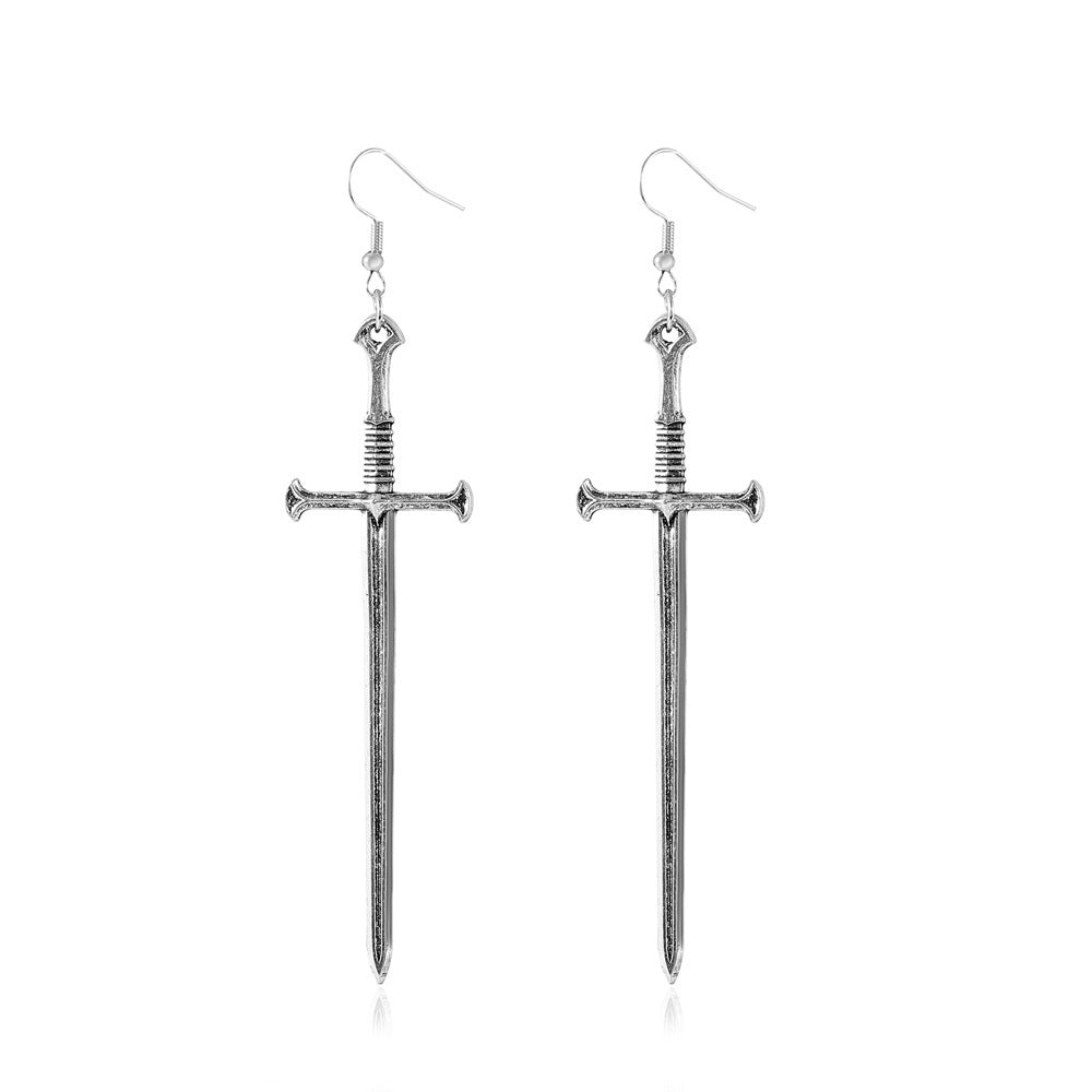 Dark Punk Metal Cross Sword Earrings-Jewearrings