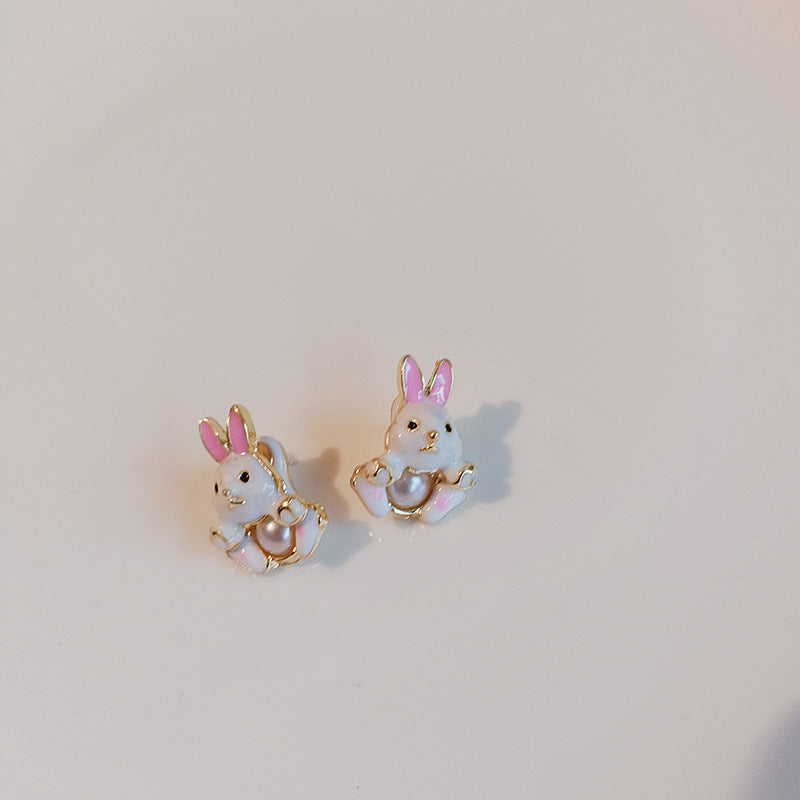 Sweet Cute Rabbit Stud Earrings 925 Silver Needle-Jewearrings