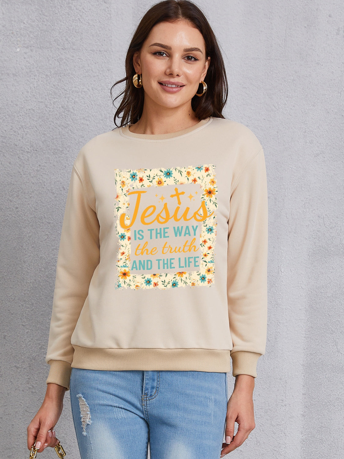 JESUS IS THE WAY THE TRUTH AND THE LIFE Round Neck Sweatshirt-Jewearrings