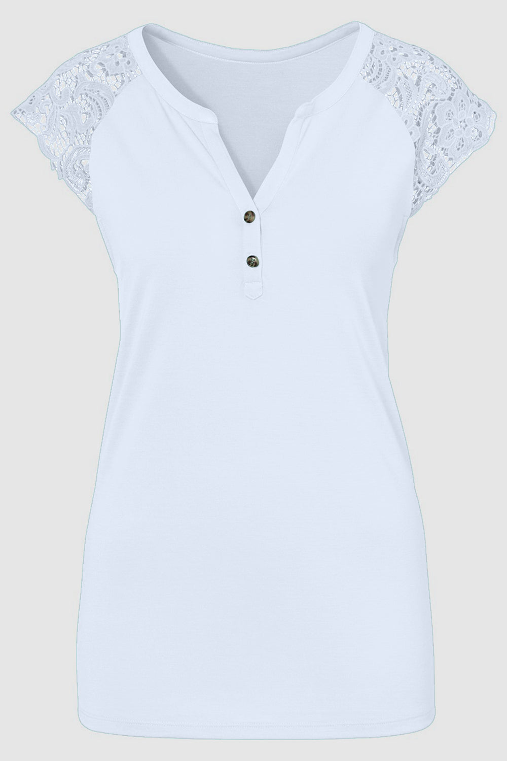 Lace Detail Notched Cap Sleeve T-Shirt-Jewearrings