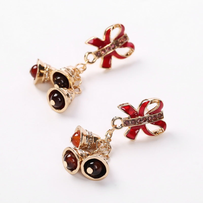 Christmas bell Bow Earrings-Jewearrings