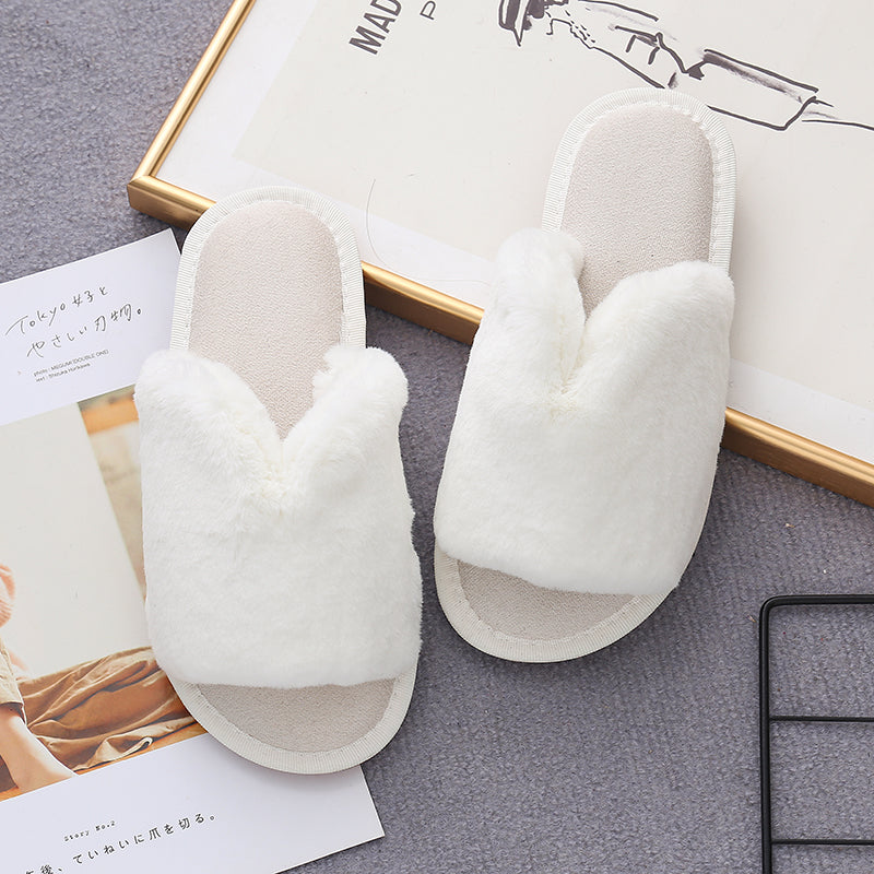 Faux Fur Open Toe Slippers-Jewearrings