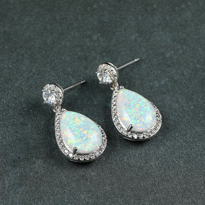 Platinum Opal Water Drop Earrings Temperament Wild-Jewearrings