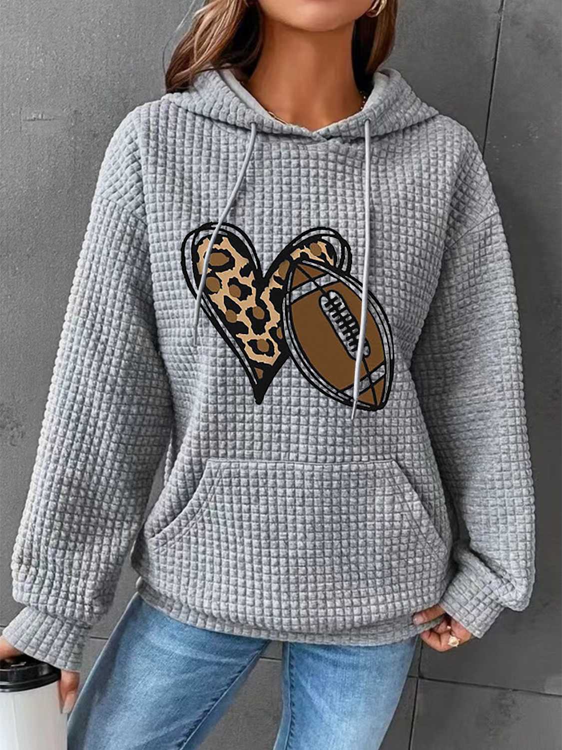 Heart & Football Graphic Hoodie-Jewearrings