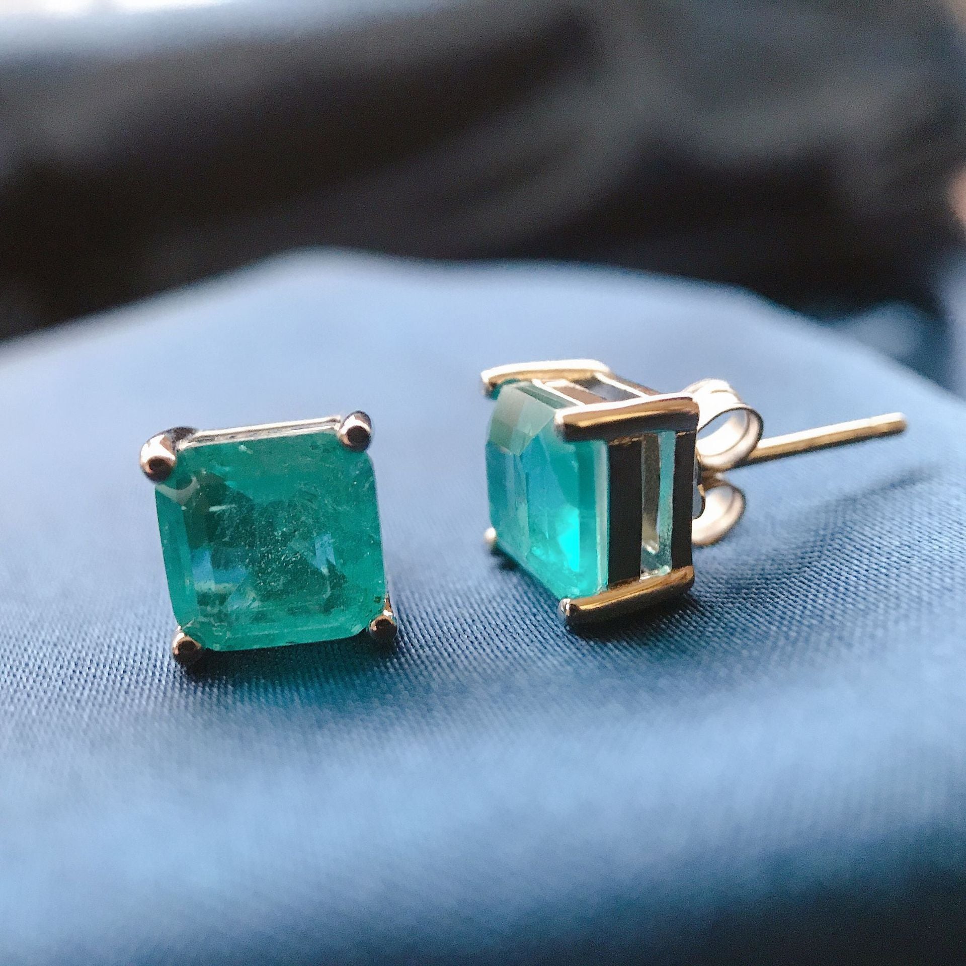 Silver Vintage Emerald Paraiba 7x7 Earrings Square Earrings-Jewearrings