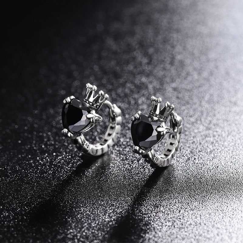 S925 Sterling Silver Love Crown Ear Buckle Female Round Face Earrings-Jewearrings