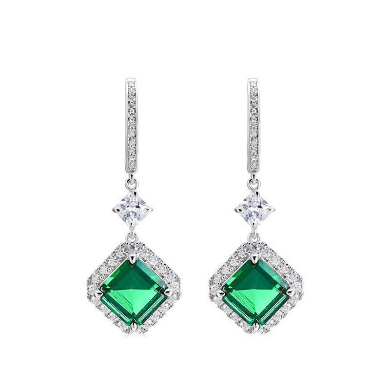 Women's S925 Silver Emerald Square Earrings-Jewearrings