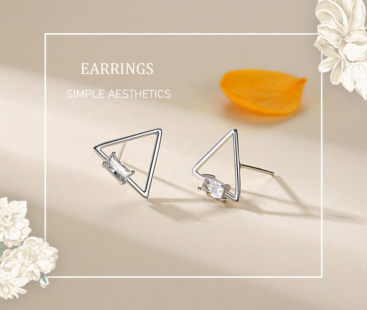 S925 Sterling Silver Triangle Stud Earrings With Diamonds-Jewearrings