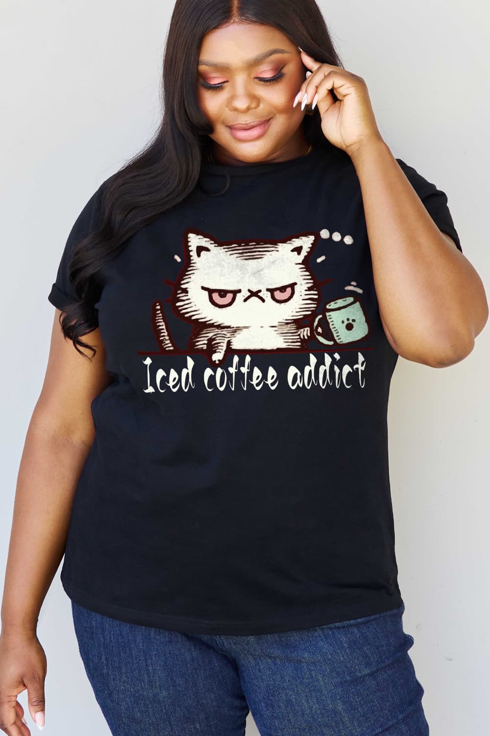 Simply Love Full Size ICED COFFEE ADDICT Graphic Cotton Tee-Jewearrings