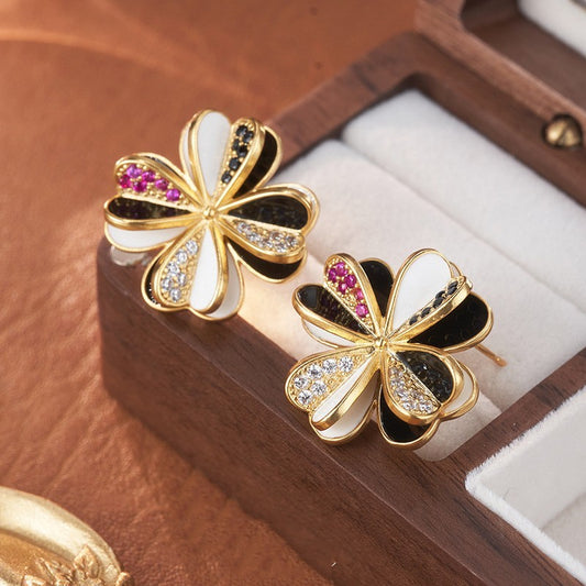 Vintage 18K Gold Plated Flower Earrings-Jewearrings