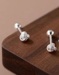 Silver Needle Ruyi Knot Stud Earrings Female Screw Tightening Buckle-Jewearrings