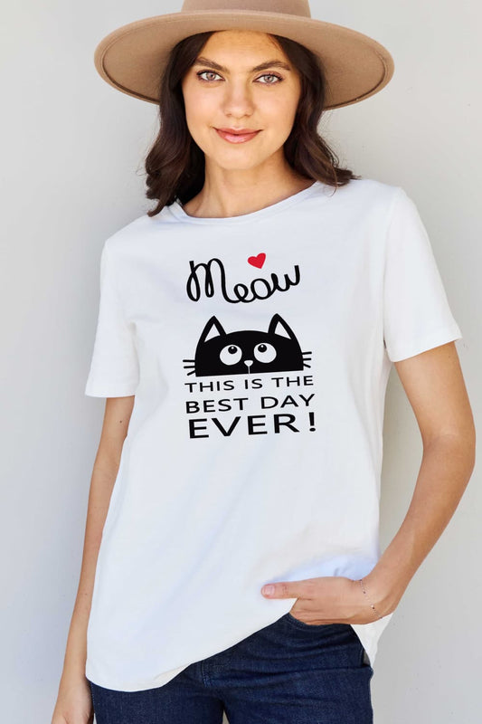 Simply Love Full Size MEOW THIS IS THE BEST DAY EVER! Graphic Cotton T-Shirt-Jewearrings