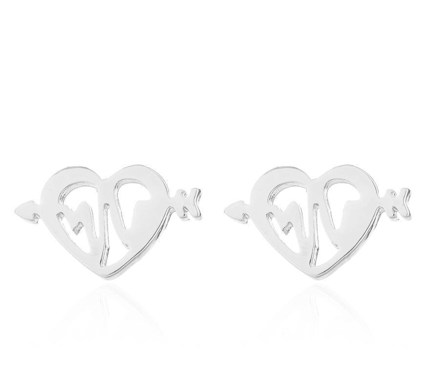 Women's Simple One Arrow Through Heart Shape Stainless Steel Stud Earrings-Jewearrings