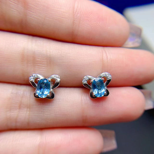 Natural Topaz Stud Earrings S925 Silver Inlaid Women's Gem-Jewearrings