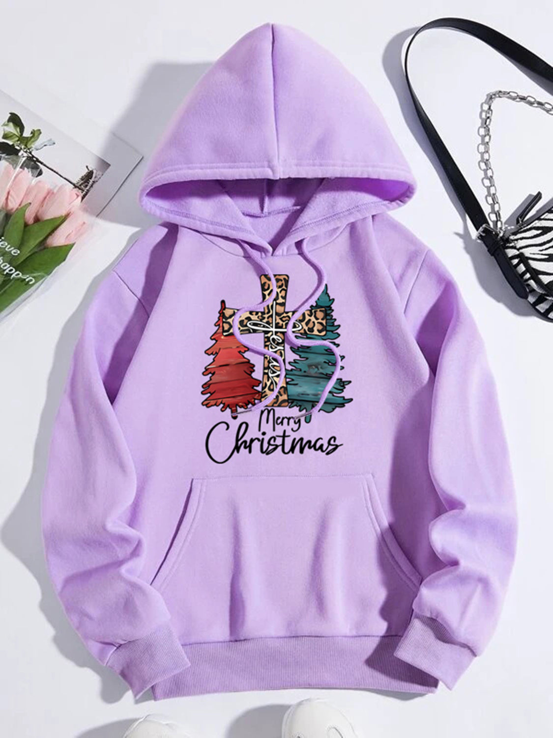 MERRY CHRISTMAS Graphic Drawstring Hoodie-Jewearrings