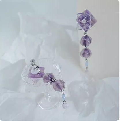 Flower Earrings Vintage Purple Non-piercing Ear Clip-Jewearrings