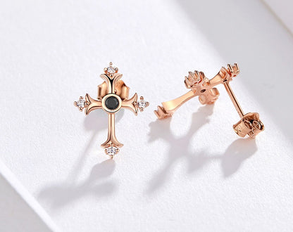 Vintage Rose Gold Plated Cross Stud Earrings-Jewearrings