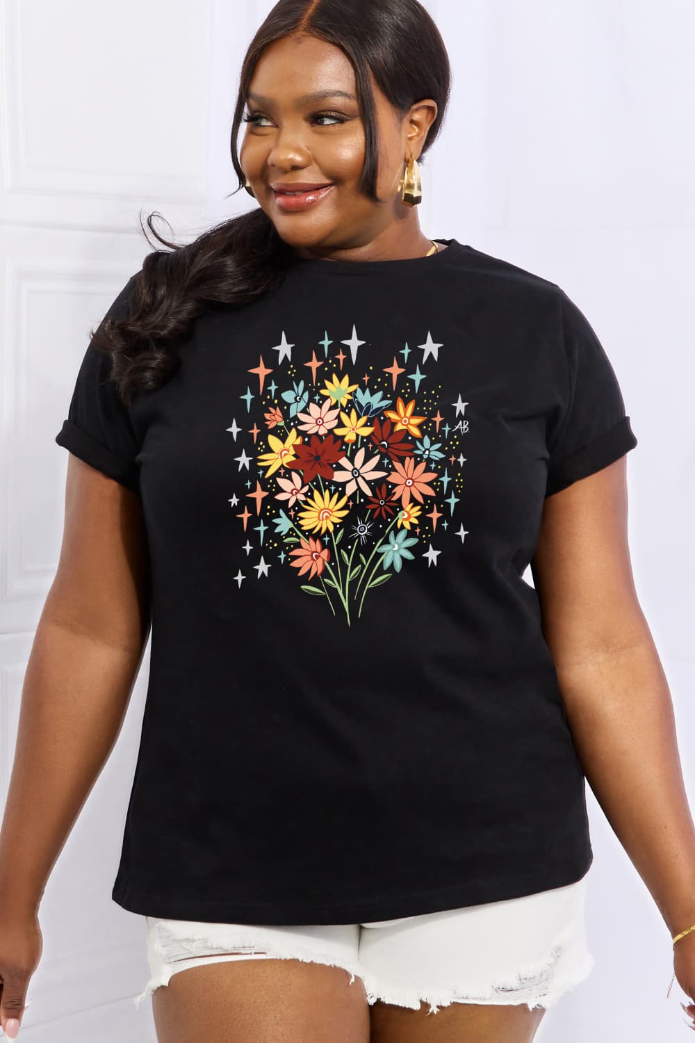 Simply Love Full Size Floral Graphic Cotton Tee-Jewearrings