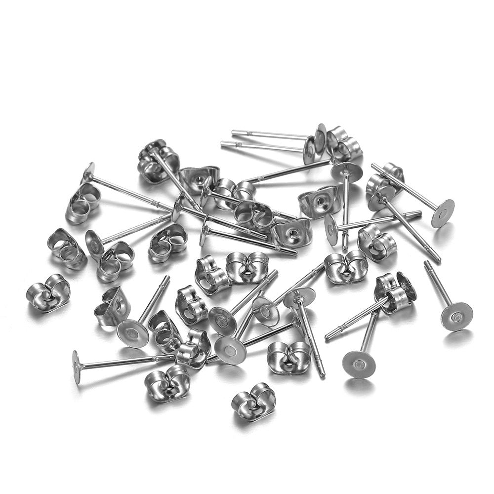 Stainless Steel Studs Flat Disc Stud Holder Auricular Needle Set DIY Earrings-Jewearrings