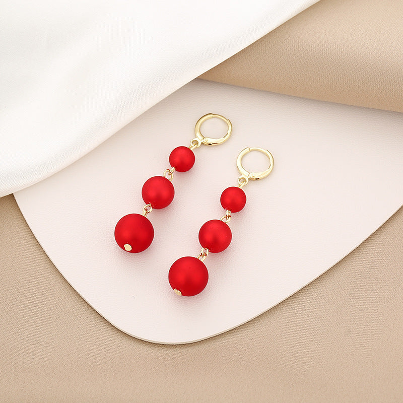 Women's Red Pearl Festive Earrings-Jewearrings