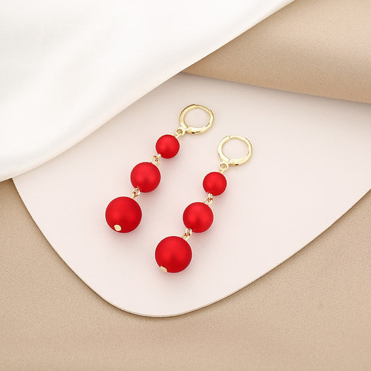 Women's Red Pearl Festive Earrings-Jewearrings