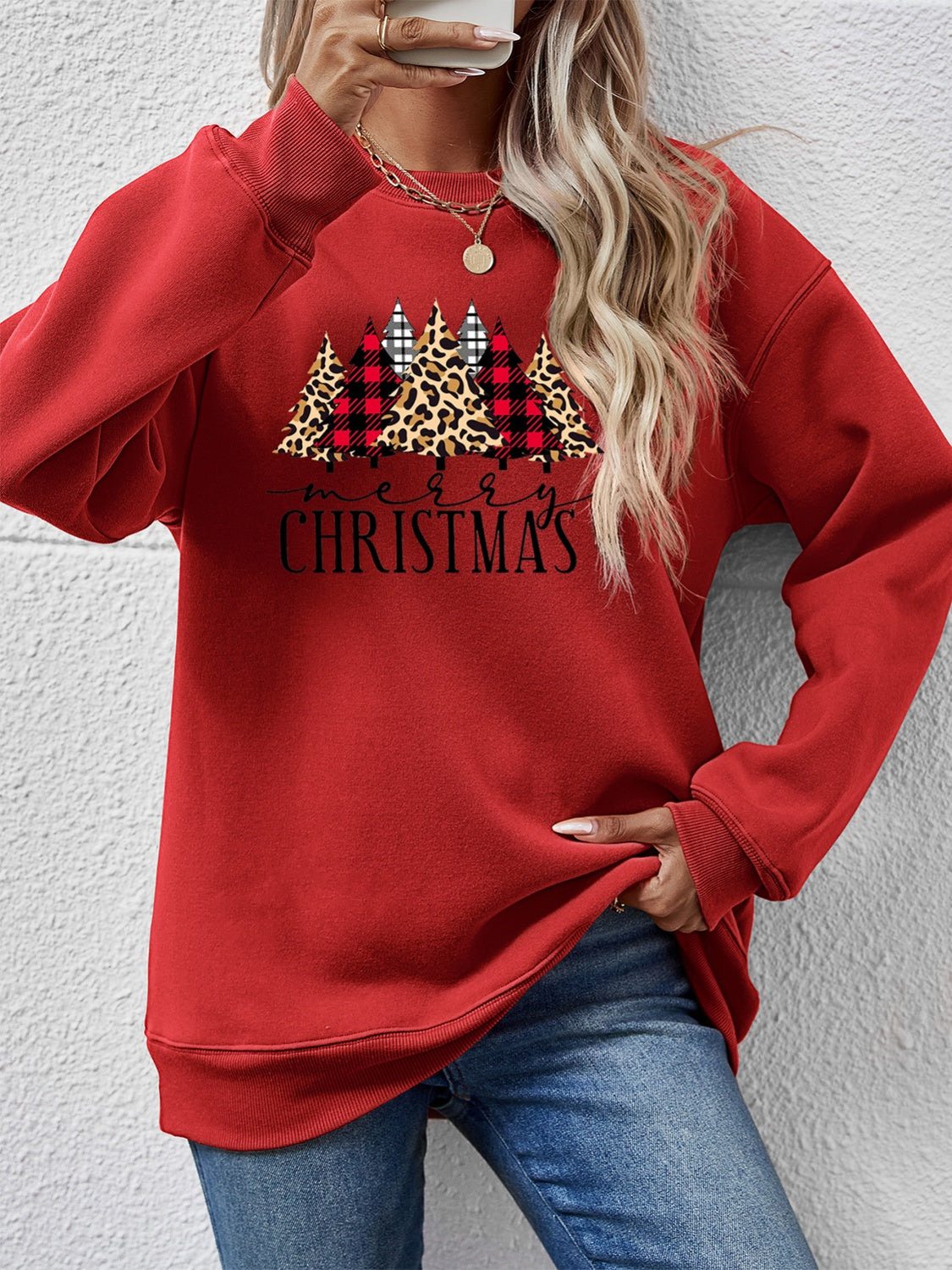 MERRY CHRISTMAS Round Neck Long Sleeve Sweatshirt-Jewearrings