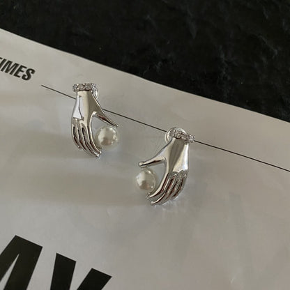 Women's Pearl Small Hand Earrings-Jewearrings