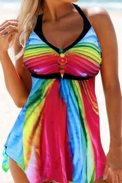 Multicolored Halter Neck Two-Piece Swimsuit-Jewearrings