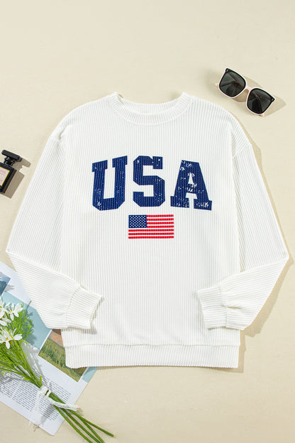 Letter Graphic Round Neck Long Sleeve Sweatshirt-Jewearrings