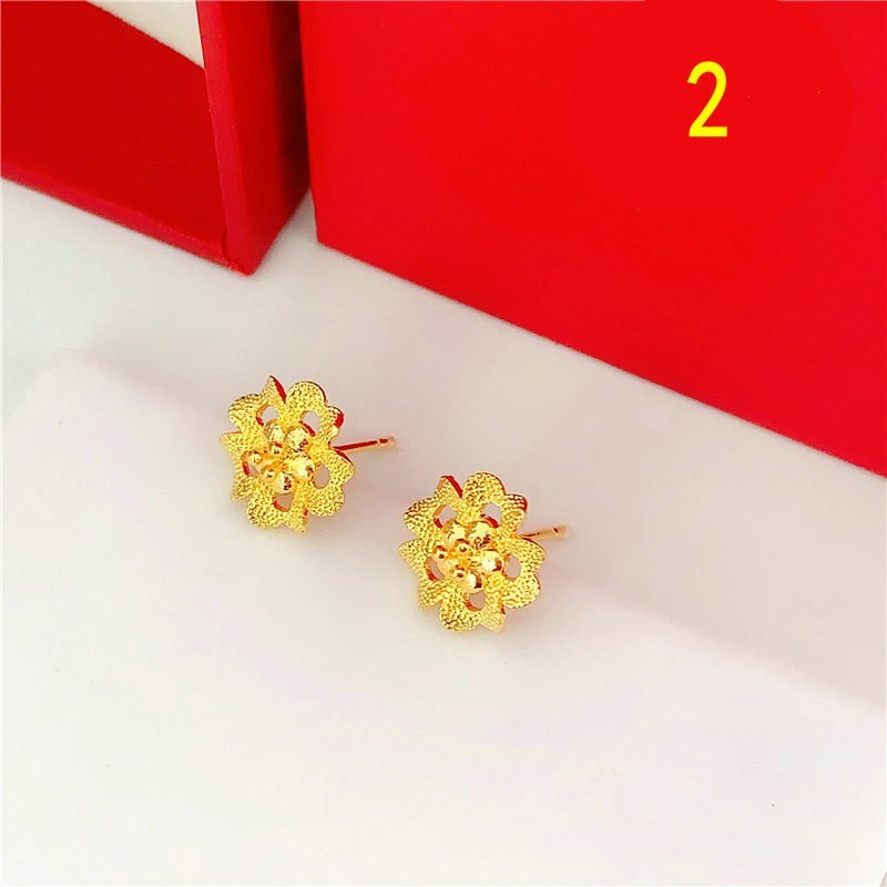 Variety Of Rose Flower Sand Gold Glossy Round Bead Earrings-Jewearrings