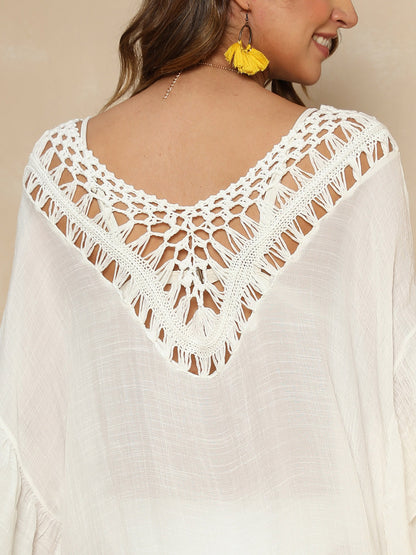 Cutout Ruffled Half Sleeve Cover-Up-Jewearrings