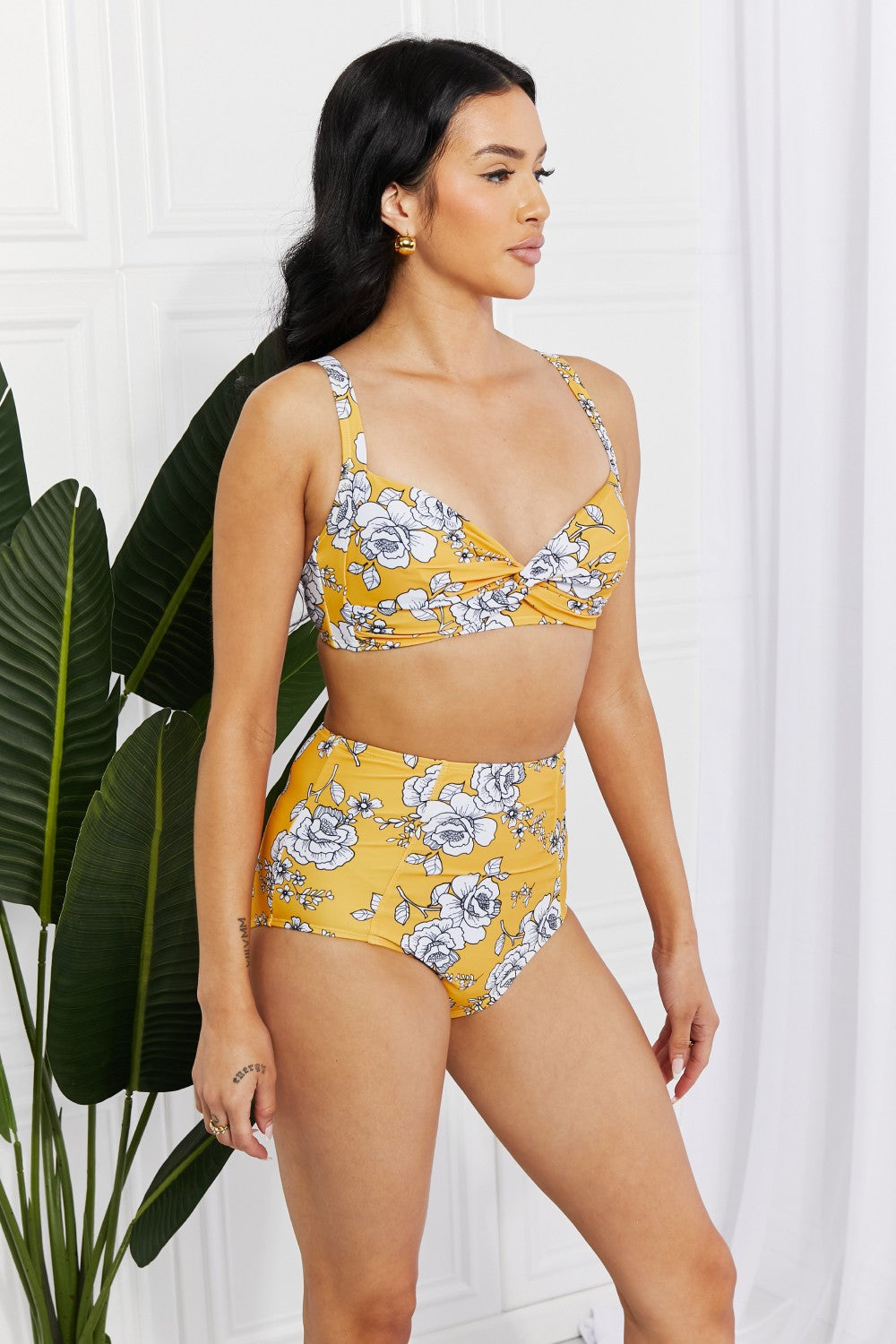 Marina West Swim Take A Dip Twist High-Rise Bikini in Mustard-Jewearrings