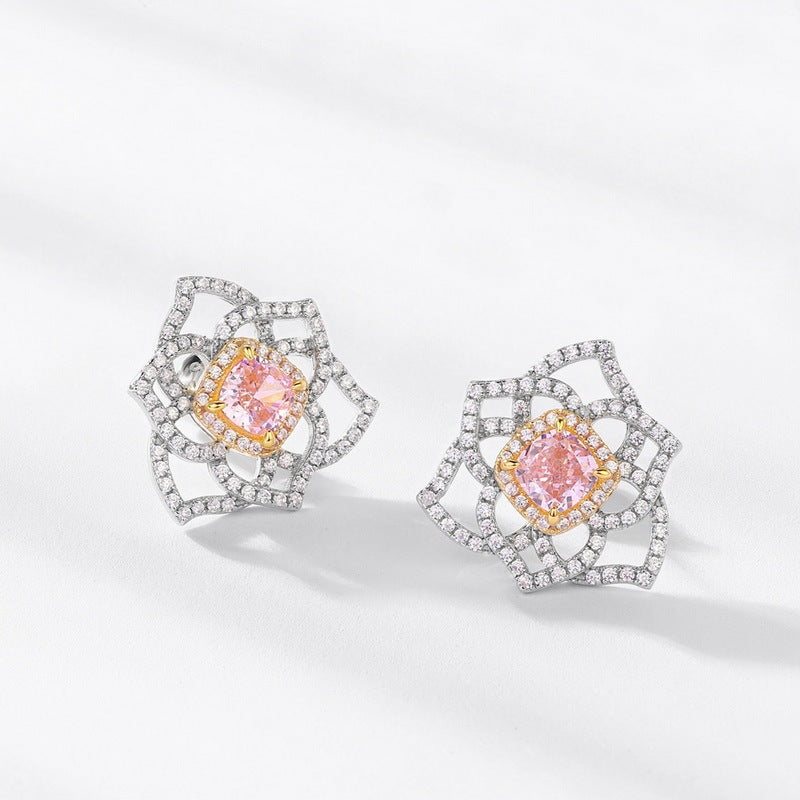 Women's S925 Silver Hexagonal Pollen High Carbon Rhinestone Gem Earrings-Jewearrings