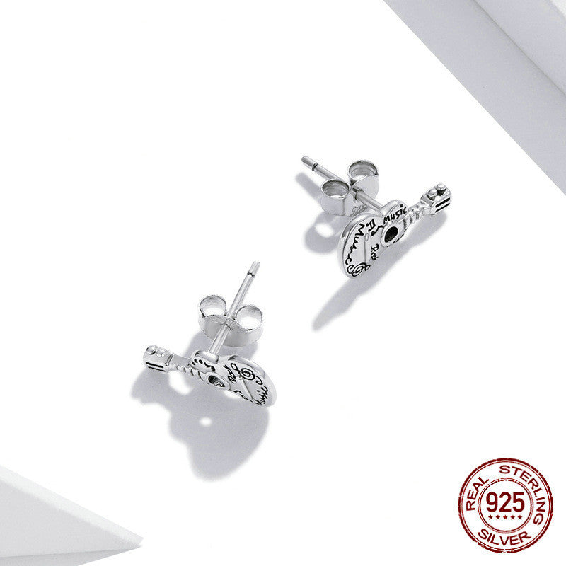 Silver Quintana Vintage Guitar Stud Earrings Trend-Jewearrings