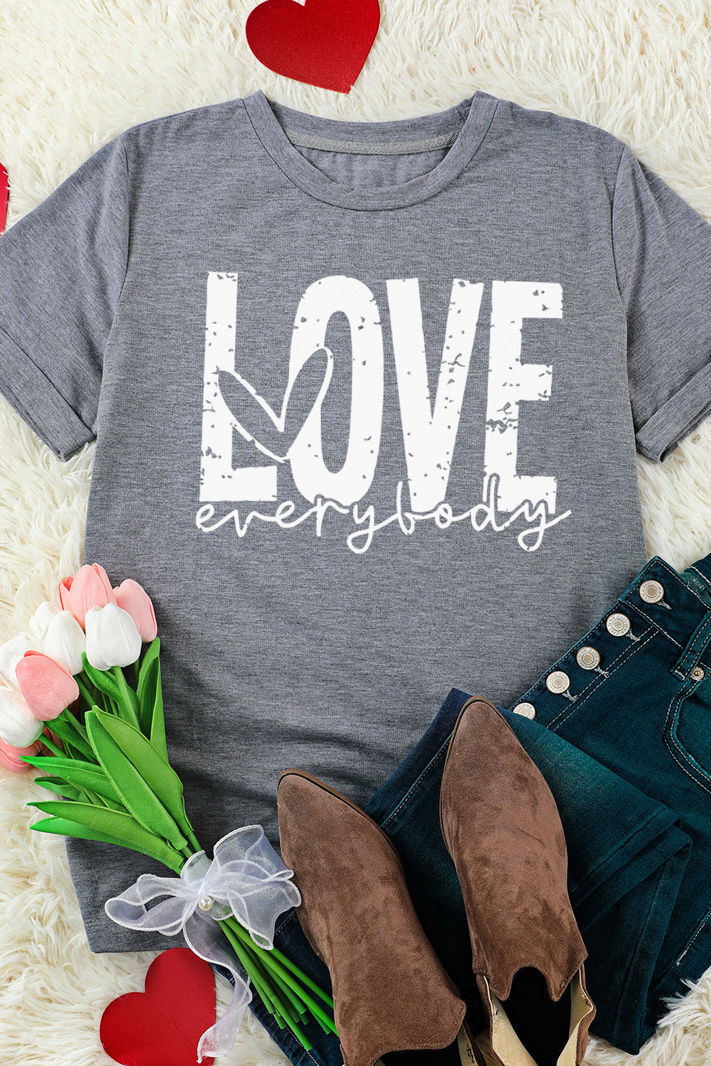 LOVE EVERYBODY Short Cuffed Sleeve T-Shirt-Jewearrings