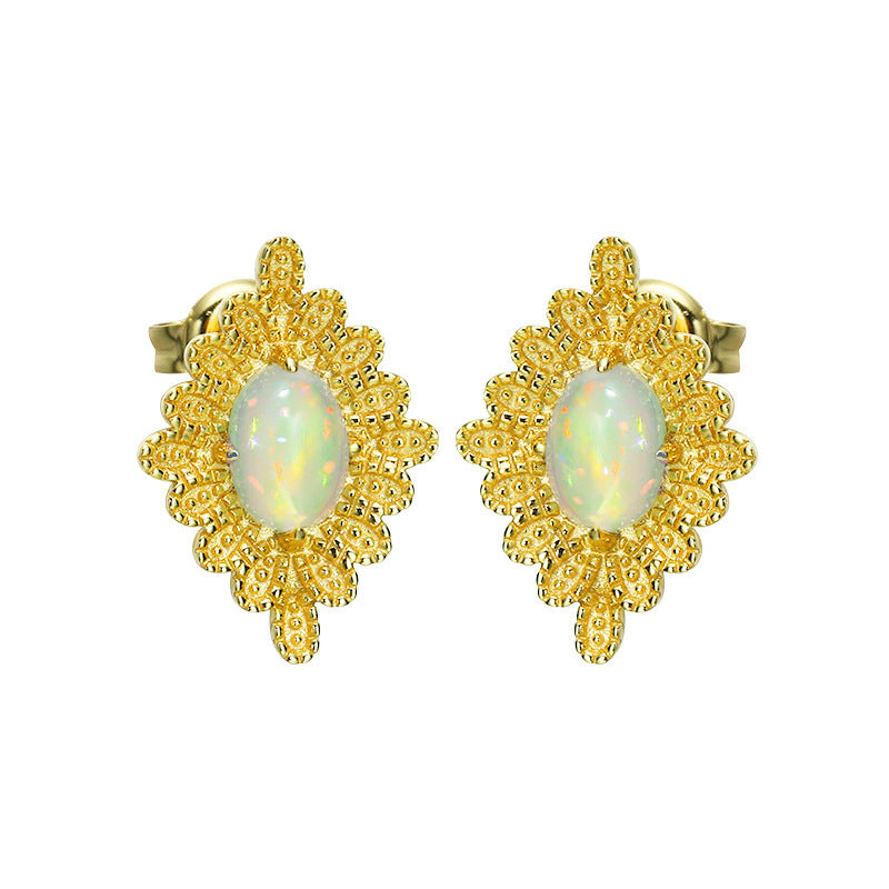 Vintage Natural Opal Earrings 925 Silver-Jewearrings