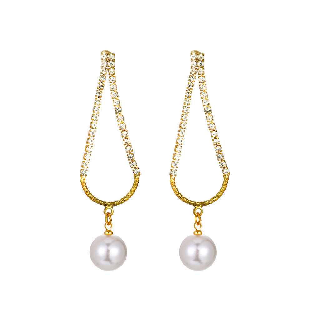 Simple Pearl Drop Earrings Cold Wind French Zircon-Jewearrings