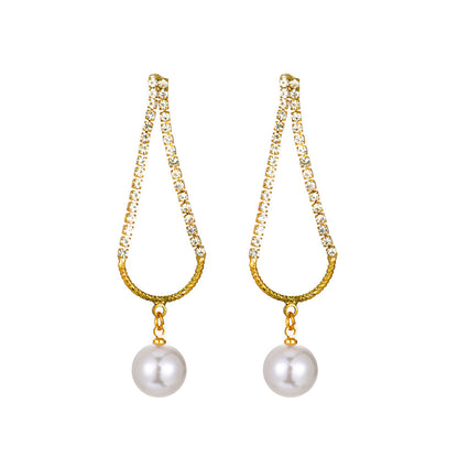 Simple Pearl Drop Earrings Cold Wind French Zircon-Jewearrings