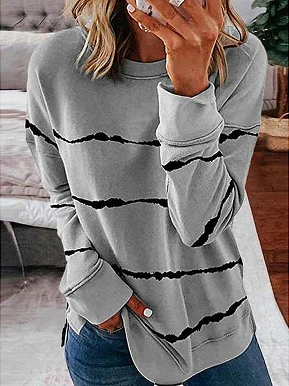 Striped Round Neck T-Shirt-Jewearrings