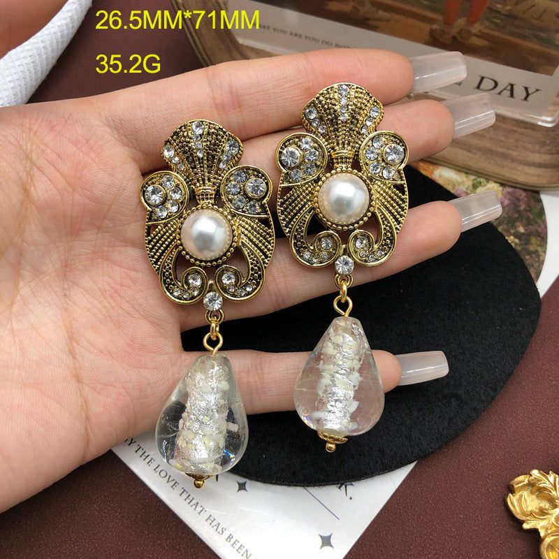 Retro Distressed Design Sense Earrings Rhinestone Pearl Earrings-Jewearrings