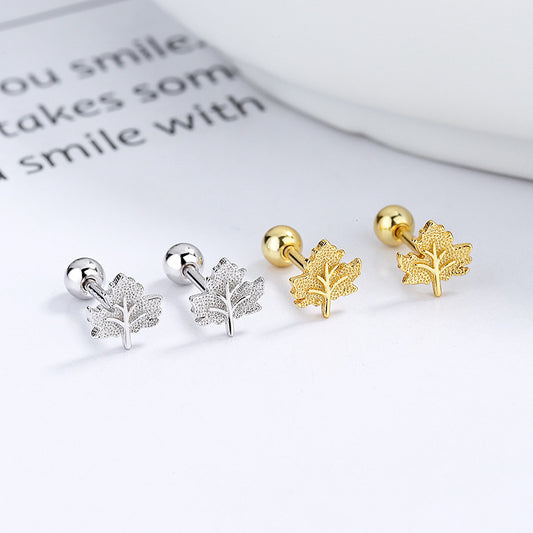 Maple Leaf Thread Stud Earrings Women's 925 Sterling Silver Romantic-Jewearrings