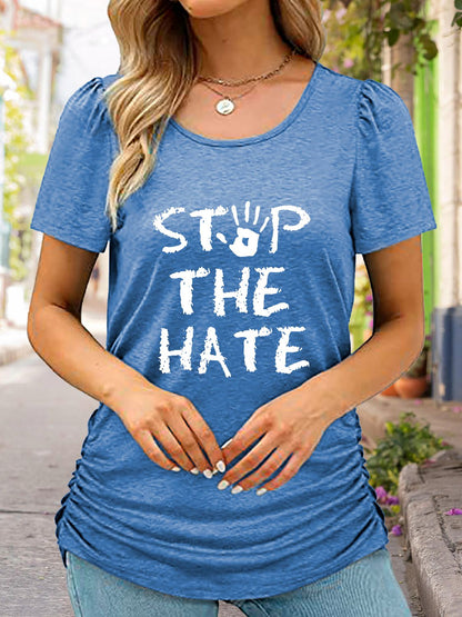 Round Neck Short Sleeve STOP THE HATE Graphic T-Shirt-Jewearrings