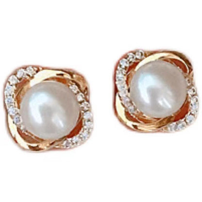 Pearl Zircon Earrings Female French Style-Jewearrings