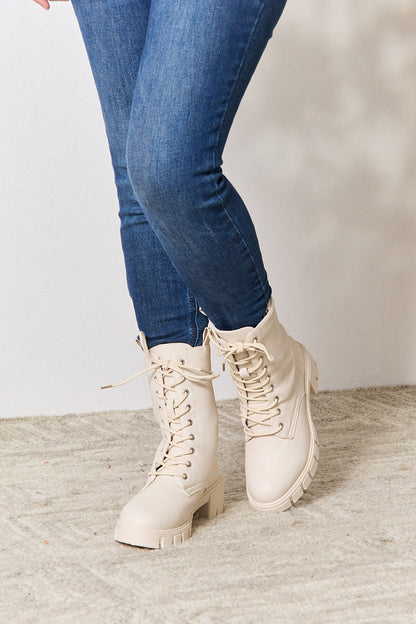 East Lion Corp Zip Back Lace-up Front Combat Boots-Jewearrings