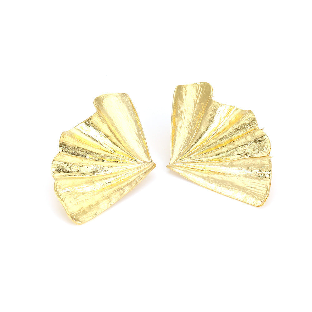 Vintage Vacation Fan Shaped Leaf Alloy Stud Earrings-Jewearrings