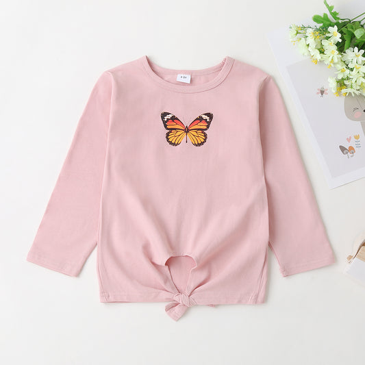 Round Neck Butterfly Graphic Long Sleeve T-Shirt-Jewearrings