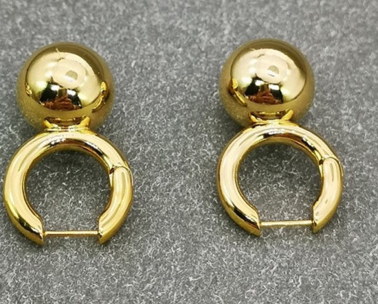 Pearl Earrings Round Face European And American Brass 18K-Jewearrings